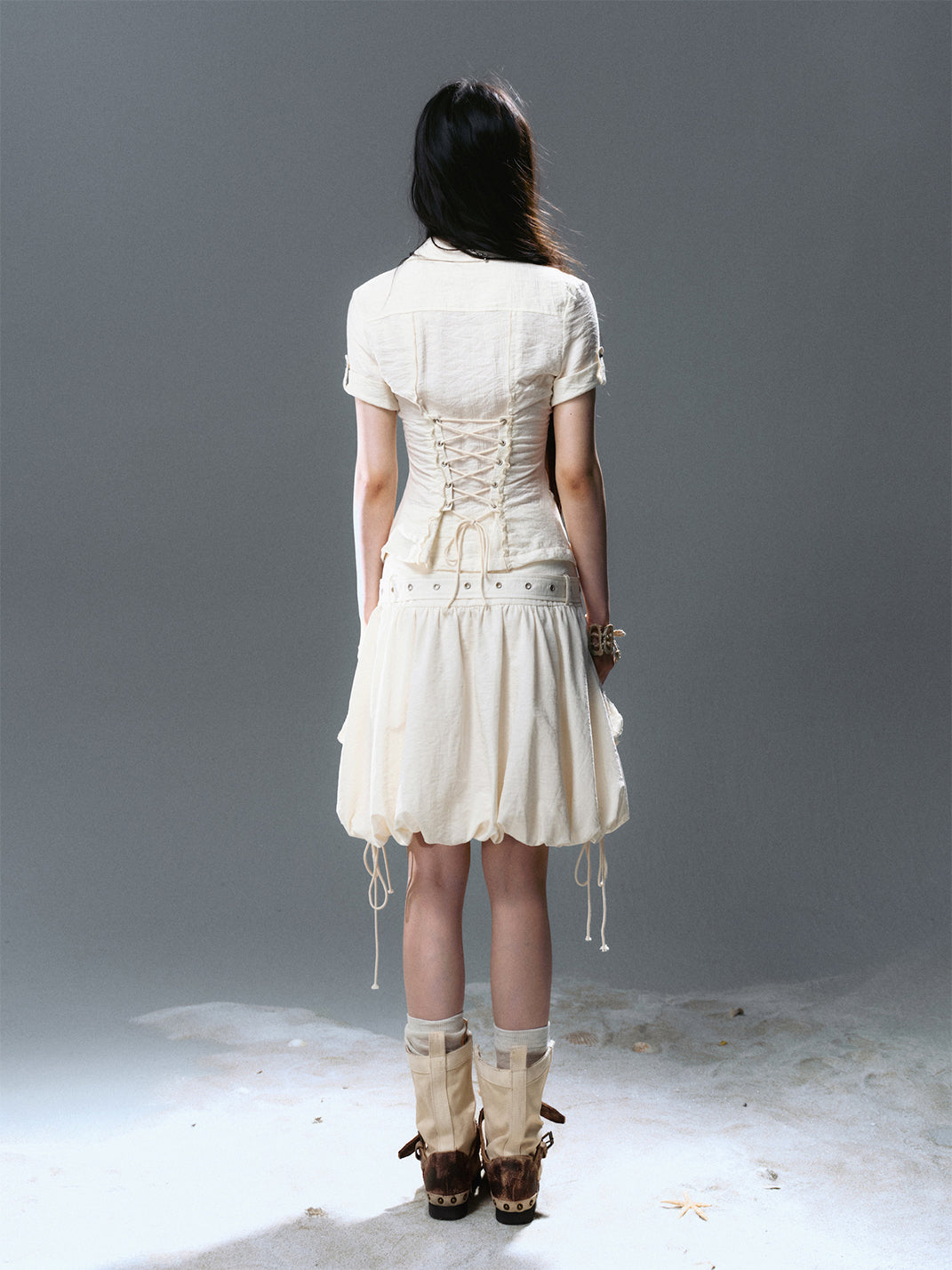 CestNous|Ruffled Studded Gothic Crop Shirt-White - PSYLOS 1, CestNous|Ruffled Studded Gothic Crop Shirt-White, Shirts, CestNous, PSYLOS 1